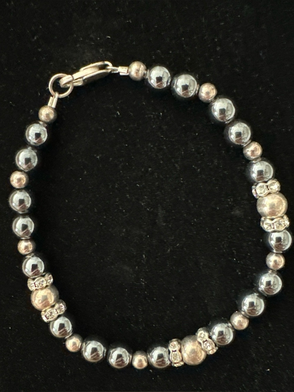 STERLING SILVER HEMATITE BEADED BRACELET